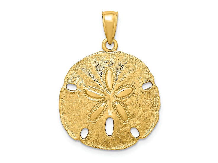 10K Yellow Gold Polished and Textured Sand Dollar Charm