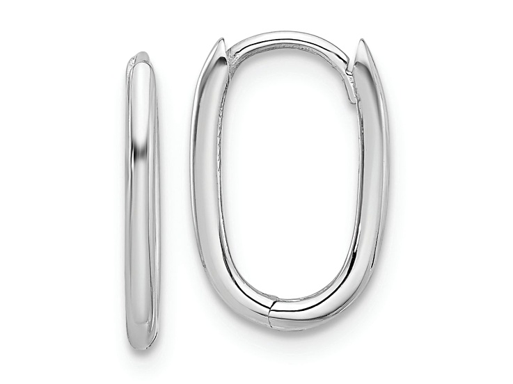 Rhodium Over 14k White Gold Polished 1/2" Oval Hinged Hoop Earrings
