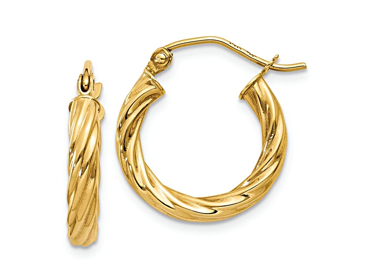 14k Yellow Gold Polished 3/8" Twisted Hoop Earrings