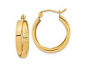 14k Yellow Gold Polished and Diamond-Cut 7/8" Twist Hoop Earrings