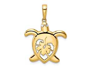 14K Two-tone Gold Diamond-Cut Floral Turtle Pendant