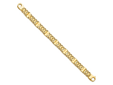 14K Yellow Gold Satin and Polished Men's Link Bracelet