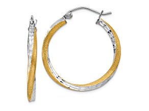14K Two-tone Gold Diamond-Cut 1" Twisted Hoop Earrings