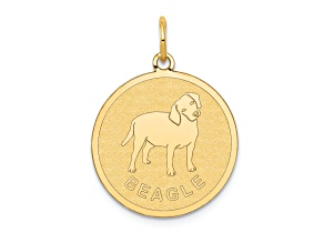 14k Yellow Gold Satin Beagle Disc Charm