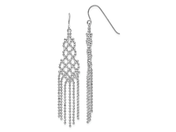 Rhodium Over 14k White Gold Beaded Dangle Earrings