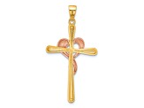 Rhodium Over 14K Tri-color Gold Polished Cross with Heart Pendant