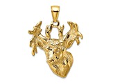 14k Yellow Gold Textured Deer Head Pendant