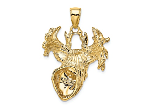 14k Yellow Gold Textured Deer Head Pendant