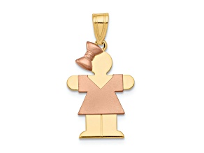 14k Two-tone Gold Satin Small Girl with Bow on Left Charm
