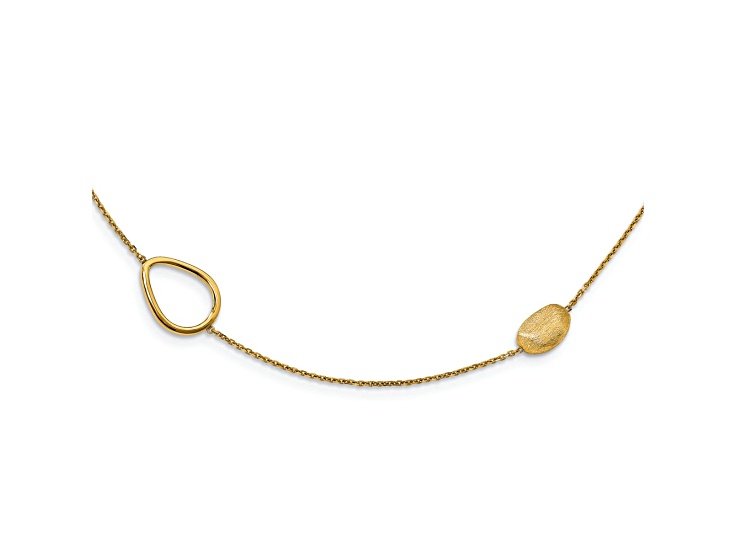 14k Yellow Gold Polished, Textured and Scratch Finish Beaded Station Cable Link 31 Inch Necklace