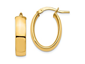 14k Yellow Gold 13/16" High Polished Oval Hoop Earrings
