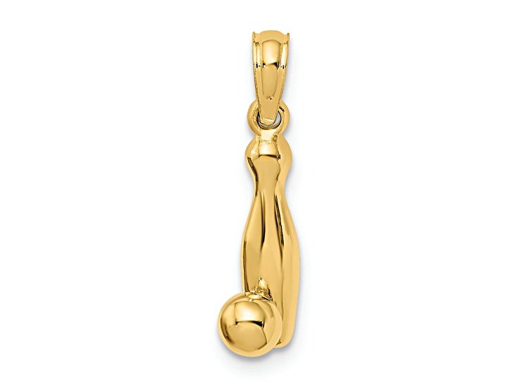 14k Yellow Gold 3D Textured Bowling Pin and Ball Charm