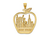 14k Yellow Gold Textured New York Apple with New York Skyline and Statue of Liberty Pendant