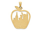 14k Yellow Gold Textured New York Apple with New York Skyline and Statue of Liberty Pendant