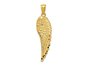 14k Yellow Gold Polished and Textured Angel Wing Pendant