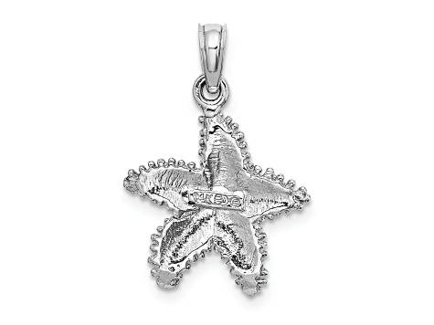 Rhodium Over 14k White Gold Textured Beaded Textured Starfish Pendant