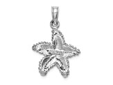 Rhodium Over 14k White Gold Textured Beaded Textured Starfish Pendant