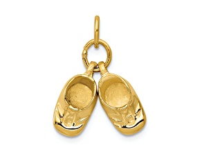 14k Yellow Gold Moveable Polished and Textured Baby Shoes Charm Pendant