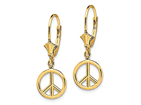 14k Yellow Gold Textured Peace Symbol Earrings
