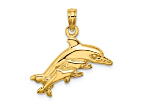 14k Yellow Gold Dolphin with 2 Baby Dolphins Pendant