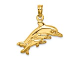 14k Yellow Gold Dolphin with 2 Baby Dolphins Pendant