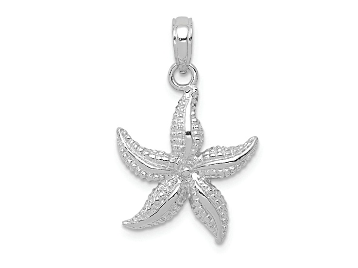 Rhodium Over 10K White Gold Textured Starfish Pendant