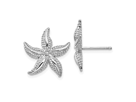 Rhodium Over 14k White Gold Textured 16.6mm Starfish Stud Earrings