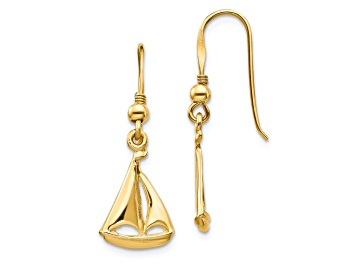 Picture of 14k Yellow Gold Sailboat Dangle Earrings