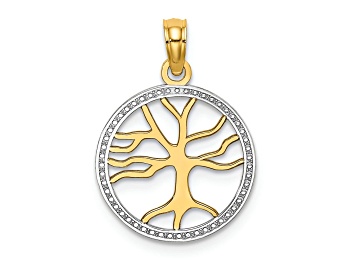 Picture of 14K Two-tone Gold  Textured Tree of Life in Round Frame Charm