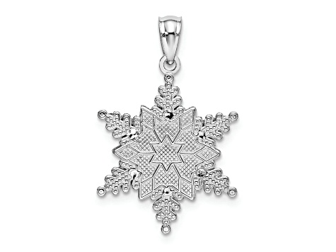 Rhodium Over 14K White Gold Polished and Textured 2 Level Snowflake Pendant