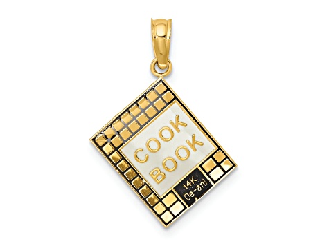14k Yellow Gold with Black and White Enameled 3D Cook Book Charm