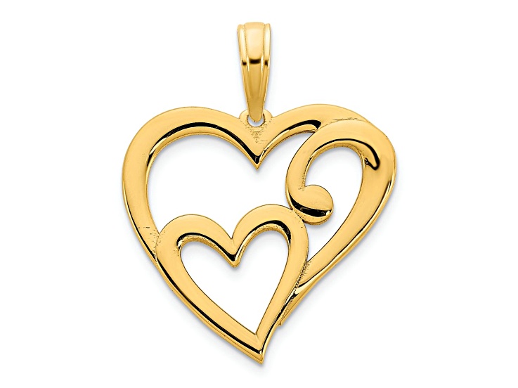 14k Yellow Gold Heart in Heart Pendant