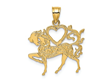 Picture of 14k Yellow Gold Textured Heart and Horse Charm