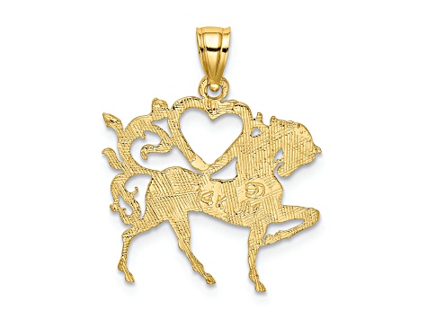 14k Yellow Gold Textured Heart and Horse Charm