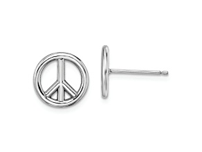 Rhodium Over 14k White Gold 10.2mm Polished Peace Symbol Stud Earrings
