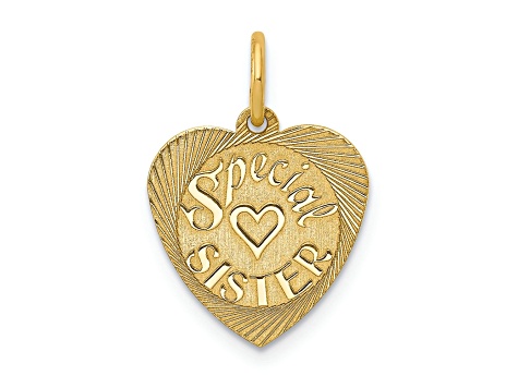 14k Yellow Gold Textured and Satin Special Sister Heart Charm