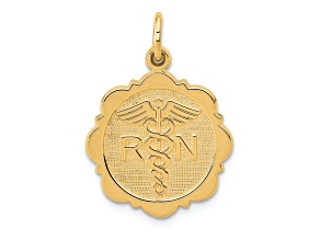 14k Yellow Gold Textured RN Registered Nurse Disc Pendant