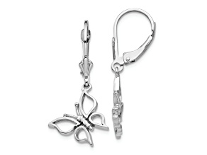 Rhodium Over 14k White Gold Polished Butterfly Dangle Earrings