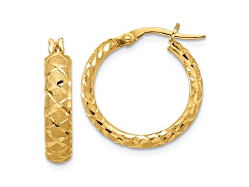 Picture of 14K Yellow Gold 13/16" Satin and Diamond-Cut Criss Cross Hoop Earrings
