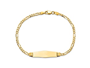 14k Yellow Gold Soft Diamond Shape Figaro ID Bracelet