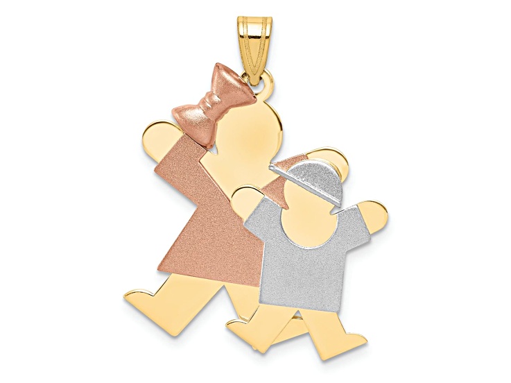 14K Tri-color Gold Satin Big Girl and Little Boy Charm