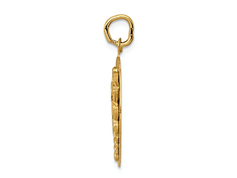 14k Yellow Gold Textured Caduceus Disc Charm Pendant