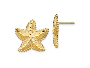 14k Yellow Gold Textured Diamond-Cut Starfish Stud Earrings
