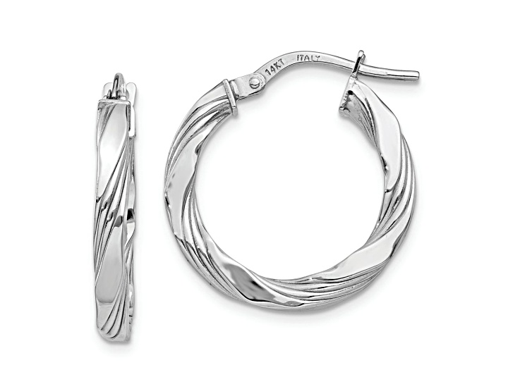 Rhodium Over 14k White Gold 13/16" Twisted Textured Hoop Earrings