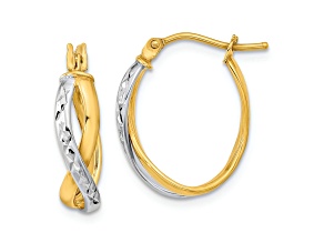 14K Two-tone Gold 13/16" Diamond-Cut and Polished Hoop Earrings