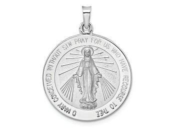 Picture of Rhodium Over 14k White Gold Polished Miraculous Solid Medal Pendant