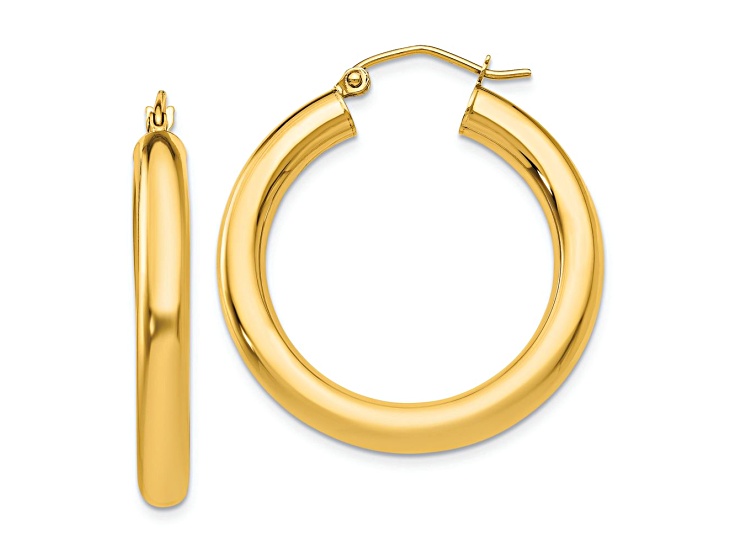 10k Yellow Gold Polished 1 3/16" Tube Hoop Earrings