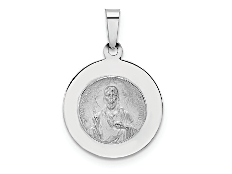 Rhodium Over 14K White Gold Polished and Satin Hollow Queen of Holy Scapular Medal Pendant