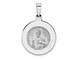 Rhodium Over 14K White Gold Polished and Satin Hollow Queen of Holy Scapular Medal Pendant
