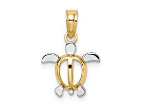 14K Yellow Gold with White Rhodium Sea Turtle Charm